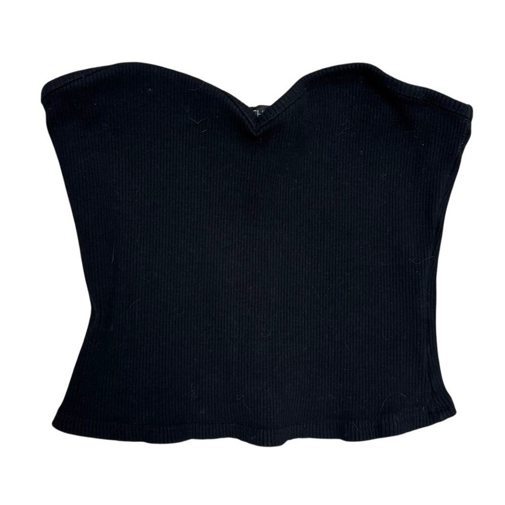🖤 Black Ribbed Bandeau Top Stretchy Strapless Y2K Style 🤍 Size M✨